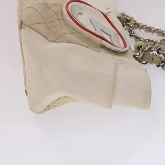 Vintage CHANEL Chain Tote Bag No5 Canvas White CC Auth 49901